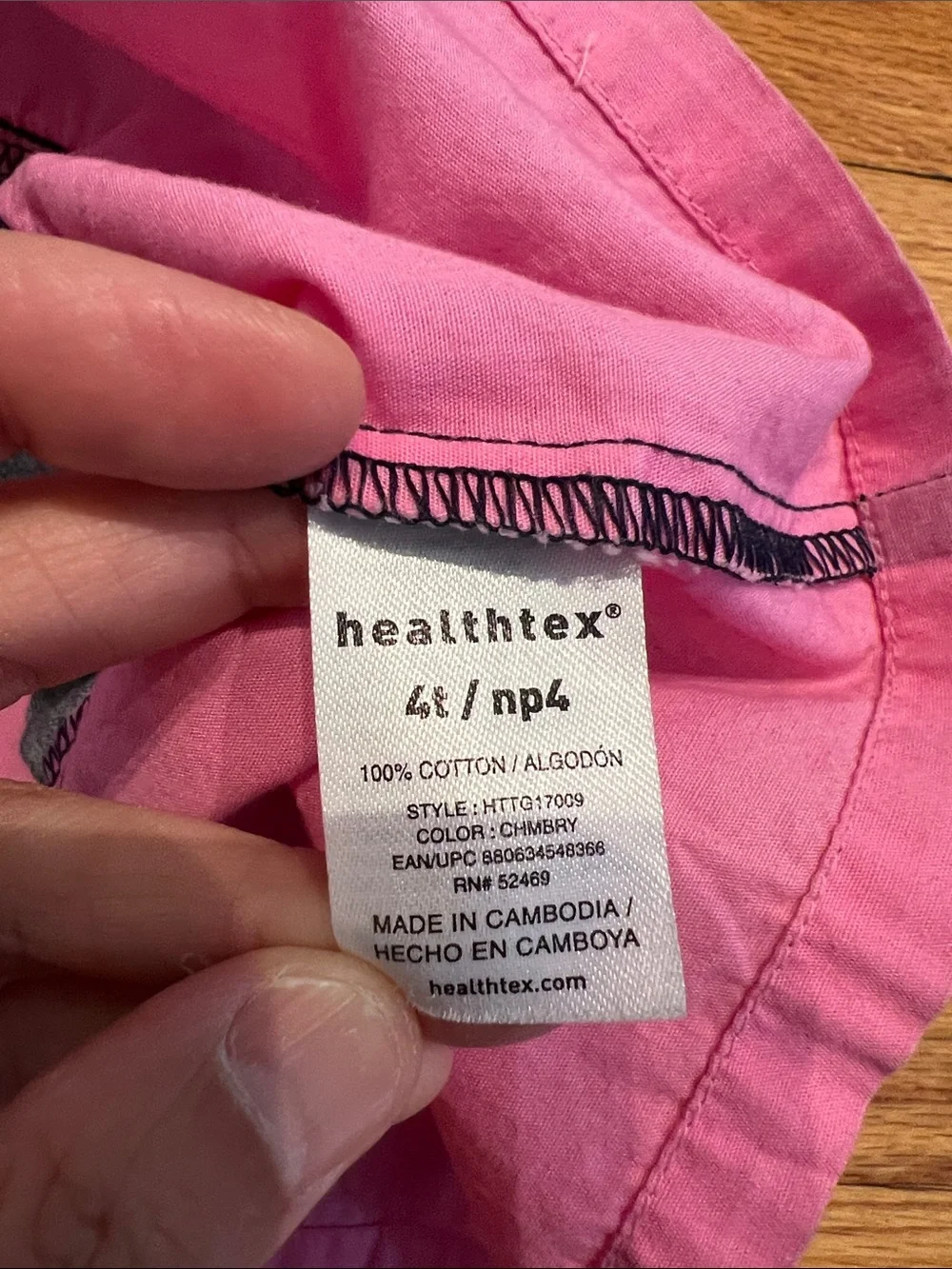 Healthtex 100% Cotton Blue Denim Polka Dot Dress with Pink Hem & Cap sleeves
